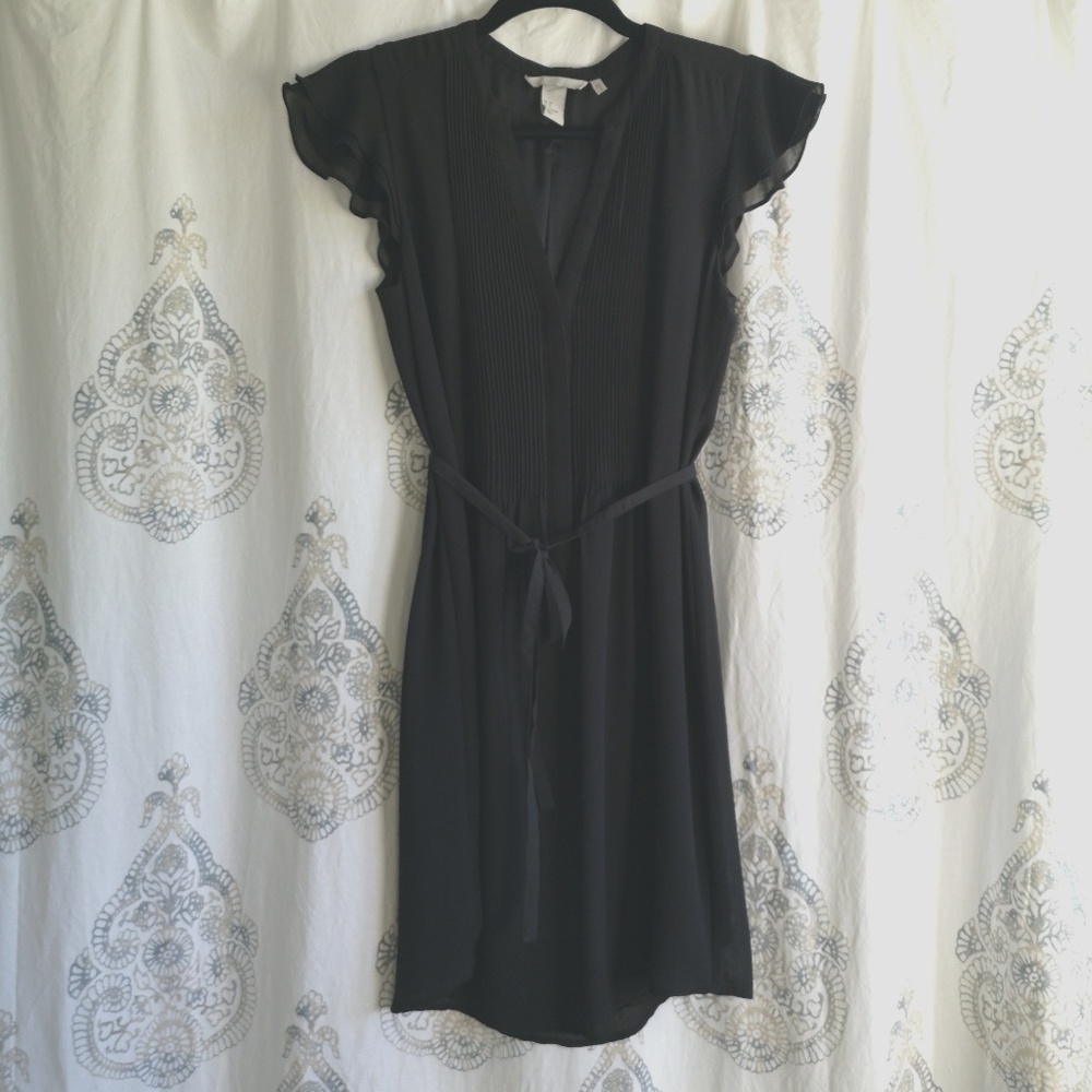 H&M Flutter Sleeve Black Dress with belt